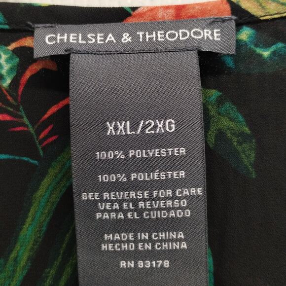 Chelsea & Theodore Size XXL Black Pink Floral Layered Hem Lightweight V-Neck Top - Picture 6 of 7